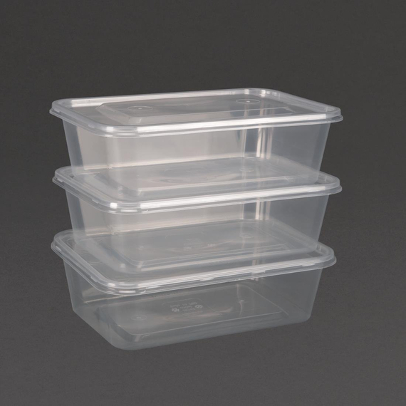 Fiesta recycelbare mikrowellengeeignete Plastikbehälter mit Deckel Mittel 650 ml (250 Stück) 2 Fiesta recycelbare mikrowellengeeignete Plastikbehälter mit Deckel Mittel 650 ml (250 Stück)