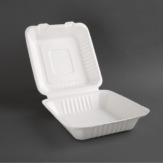 Fiesta Compostable kompostierbare Menüboxen aus Bagasse mit Klappdeckel 22,3cm (200 Stück) Fiesta Compostable kompostierbare Menüboxen aus Bagasse mit Klappdeckel 22,3cm (200 Stück)