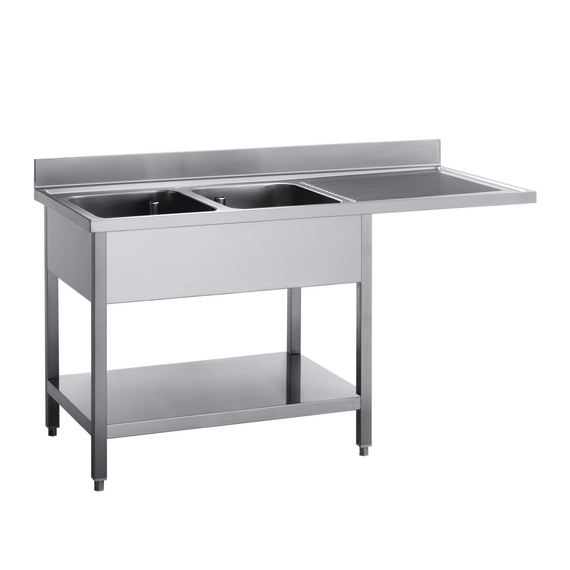 Gastro M Spültisch Doppelbecken links Platz für Geschirrspüler 160cm lang Gastro M Spültisch Doppelbecken links Platz für Geschirrspüler 160cm lang