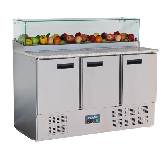 Polar G-Serie 3-türige Pizzakühltheke mit Vitrine 436L Polar G-Serie 3-türige Pizzakühltheke mit Vitrine 436L
