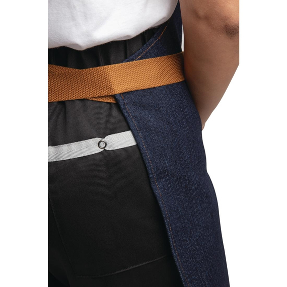Southside Bistro Schürze Jeans-Blau Mit Bein-Tan 1 Southside Bistro Schürze Jeans-Blau Mit Bein-Tan