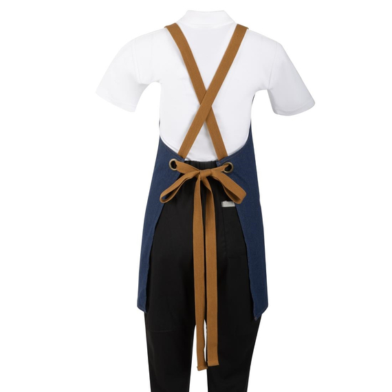 Southside Schürze in kurzer Länge mit X-Rücken Denim Blau mit Tan-Trägern 3 Southside Schürze in kurzer Länge mit X-Rücken Denim Blau mit Tan-Trägern