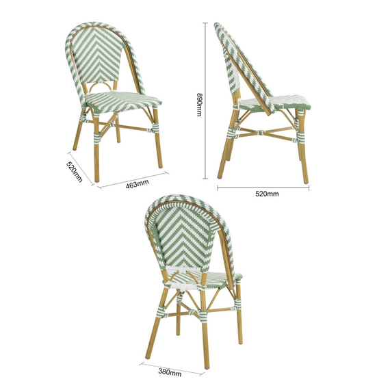 Bolero Rattan-Beistellstuhl im Pariser Stil, Hellgrün, 2 Stück 6 Bolero Rattan-Beistellstuhl im Pariser Stil, Hellgrün, 2 Stück
