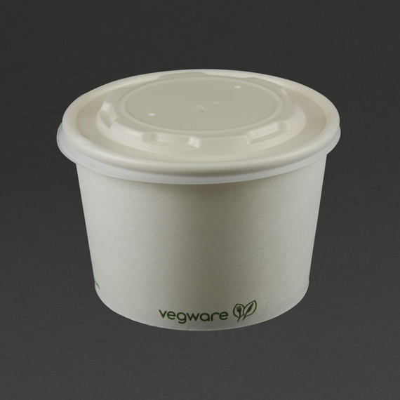 Vegware kompostierbare flache Deckel für Suppen- und Universalbecher 35cl/45,4cl (500 Stück) 4 Vegware kompostierbare flache Deckel für Suppen- und Universalbecher 35cl/45,4cl (500 Stück)