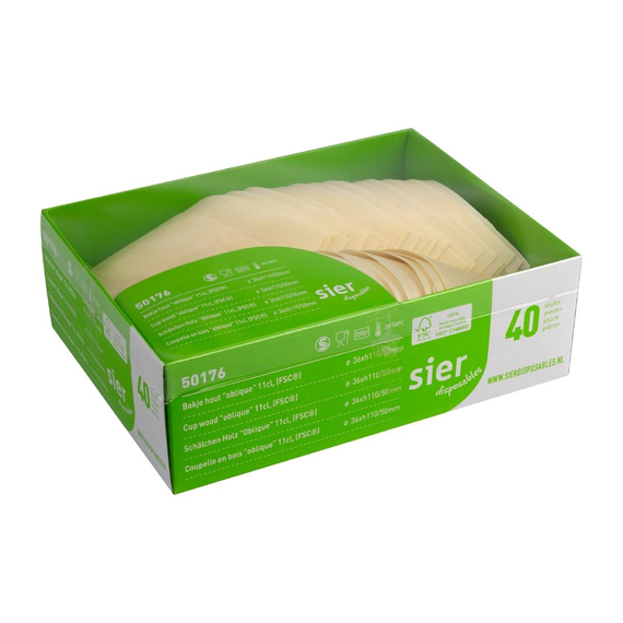 Sier Einwegbecher Holz schräg 11cl. (FSC®) ø36 x h110/50mm (40 Stück) 3 Sier Einwegbecher Holz schräg 11cl. (FSC®) ø36 x h110/50mm (40 Stück)