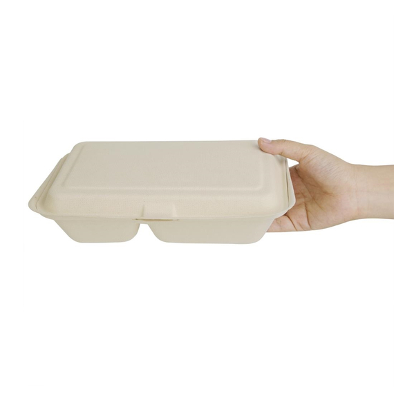 Fiesta Compostable kompostierbare Bagasse Lebensmittelboxen 2 Fächer Naturfarbe 253 mm (200 Stück) 2 Fiesta Compostable kompostierbare Bagasse Lebensmittelboxen 2 Fächer Naturfarbe 253 mm (200 Stück)