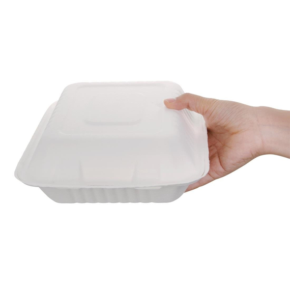 Fiesta Compostable kompostierbare Menüboxen aus Bagasse mit Klappdeckel 3-geteilt (200 Stück) Fiesta Compostable kompostierbare Menüboxen aus Bagasse mit Klappdeckel 3-geteilt (200 Stück)
