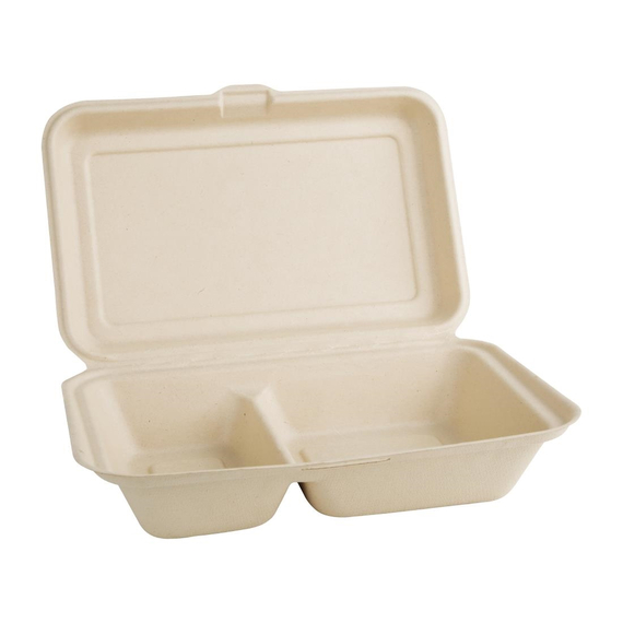 Fiesta Compostable kompostierbare Bagasse Lebensmittelboxen 2 Fächer Naturfarbe 253 mm (200 Stück) 1 Fiesta Compostable kompostierbare Bagasse Lebensmittelboxen 2 Fächer Naturfarbe 253 mm (200 Stück)