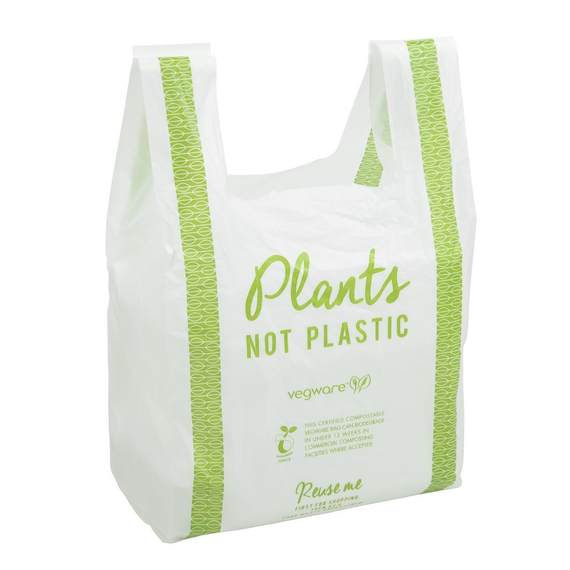 Vegware kompostierbare PLA-Tragetaschen mittelgroß (500 Stück) 1 Vegware kompostierbare PLA-Tragetaschen mittelgroß (500 Stück)
