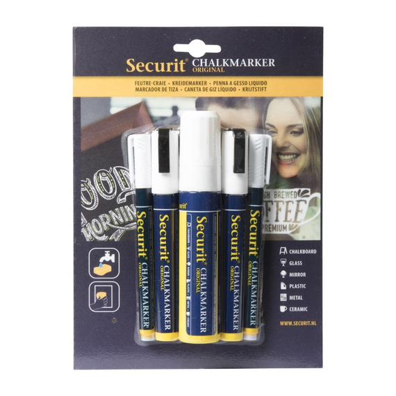 Securit Original Kreidemarker mit runder Spitze in weiß (5 Stück) 2 Securit Original Kreidemarker mit runder Spitze in weiß (5 Stück)