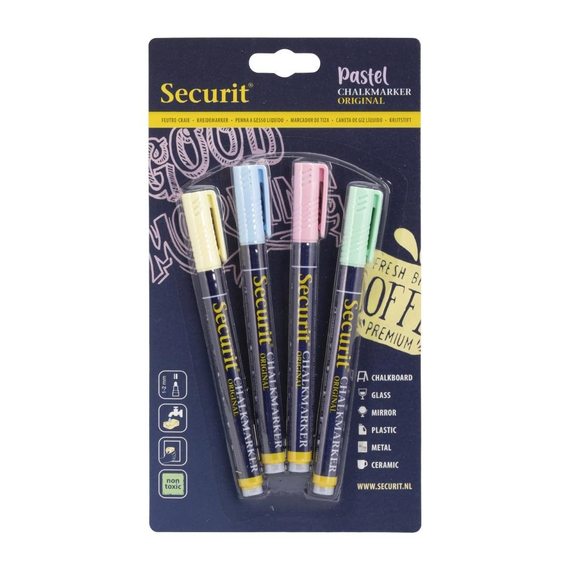Securit Flüssigkreidemarker pastell 1-2mm Spitze in grün, blau, gelb, lila (4 Stück) Securit Flüssigkreidemarker pastell 1-2mm Spitze in grün, blau, gelb, lila (4 Stück)