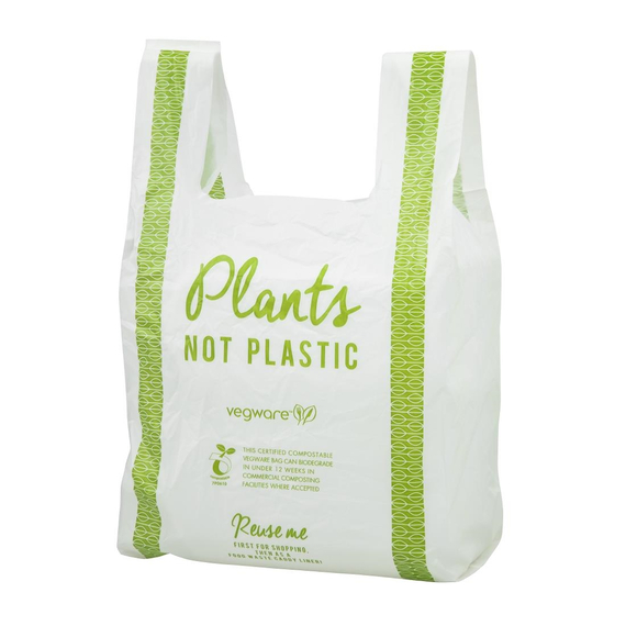 Vegware kompostierbare PLA-Tragetaschen mittelgroß (500 Stück) 3 Vegware kompostierbare PLA-Tragetaschen mittelgroß (500 Stück)