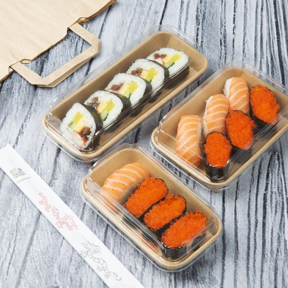 Fiesta recycelbare PET-Deckel für Nr. 3 Sushi-Schalen (300 Stück) 4 Fiesta recycelbare PET-Deckel für Nr. 3 Sushi-Schalen (300 Stück)