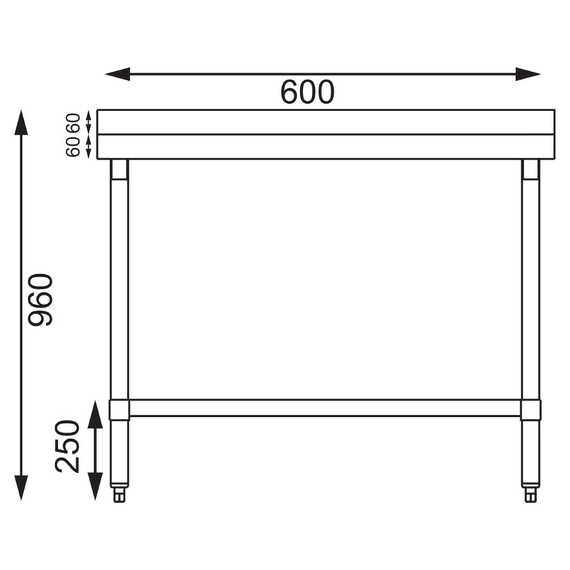 Vogue Edelstahl Arbeitstisch mit Aufkantung und Regalboden 60 x 60cm 5 Vogue Edelstahl Arbeitstisch mit Aufkantung und Regalboden 60 x 60cm