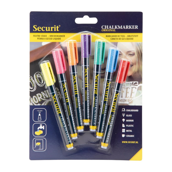 Securit Flüssigkreidemarker 1-2mm Spitze in rot, blau, gelb, grün, pink, orange, violett (7 Stück) Securit Flüssigkreidemarker 1-2mm Spitze in rot, blau, gelb, grün, pink, orange, violett (7 Stück)