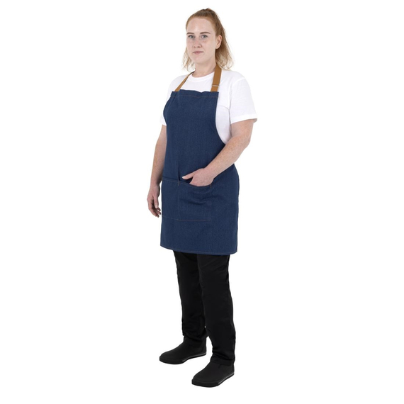 Southside Kurze Schürze in Denim Blau mit Seilband in Hellbraun 9 Southside Kurze Schürze in Denim Blau mit Seilband in Hellbraun