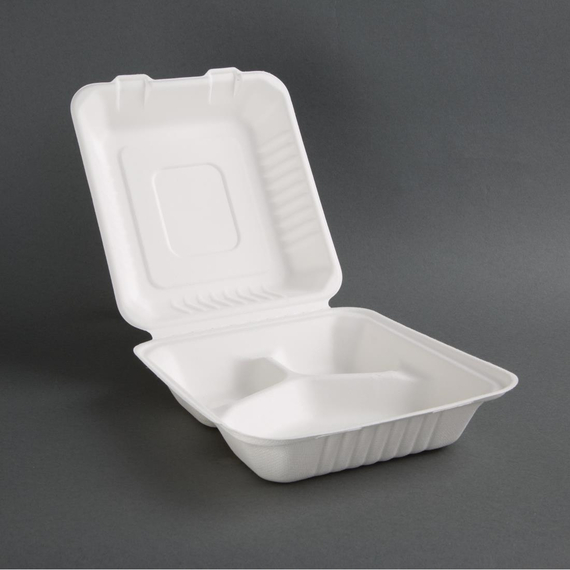 Fiesta Compostable kompostierbare Menüboxen aus Bagasse mit Klappdeckel 3-geteilt (200 Stück) 3 Fiesta Compostable kompostierbare Menüboxen aus Bagasse mit Klappdeckel 3-geteilt (200 Stück)