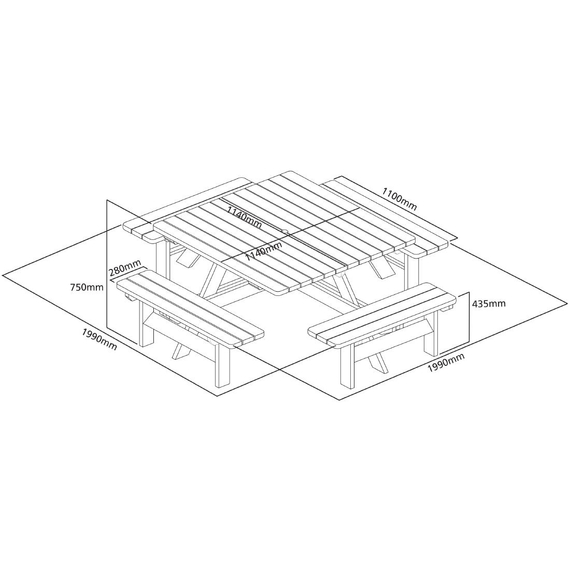 Rowlinson Quadratischer Picknicktisch aus Holz 7 Rowlinson Quadratischer Picknicktisch aus Holz