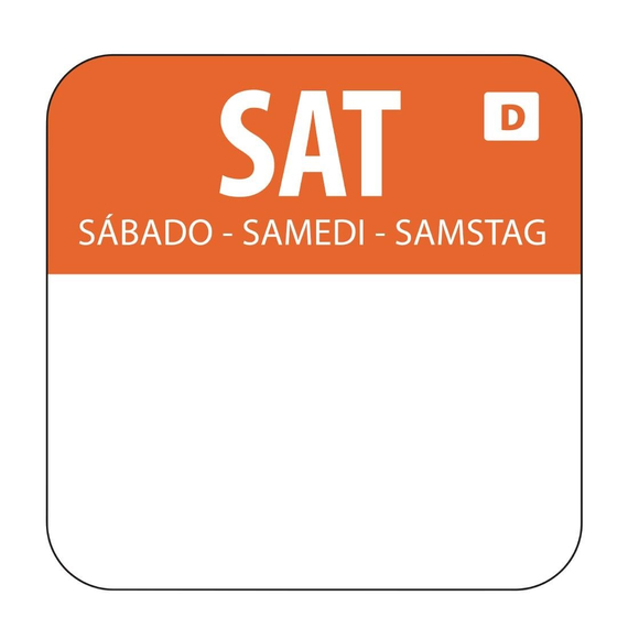 Hygiplas Selbstauflösende Lebensmittelrotationsetiketten Samstag (1000 Stück) Hygiplas Selbstauflösende Lebensmittelrotationsetiketten Samstag (1000 Stück)