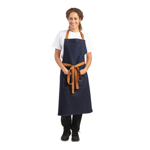 Southside Bistro Schürze Jeans-Blau Mit Bein-Tan Southside Bistro Schürze Jeans-Blau Mit Bein-Tan