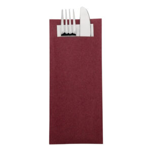 Europochette Burgund Besteckbeutel mit weißer Serviette (Box 500) (500 Stück)