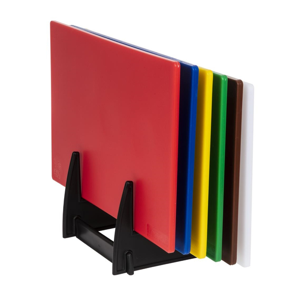 Hygiplas standard LDPE Schneidebretter Set mit Ständer 3 Hygiplas standard LDPE Schneidebretter Set mit Ständer