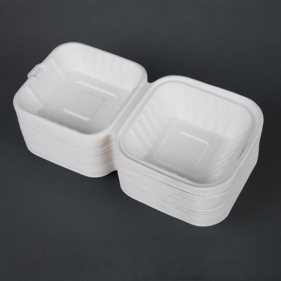 Fiesta Compostable kompostierbare Zuckerrohr Burgerboxen 14,9cm (500 Stück) 4 Fiesta Compostable kompostierbare Zuckerrohr Burgerboxen 14,9cm (500 Stück)