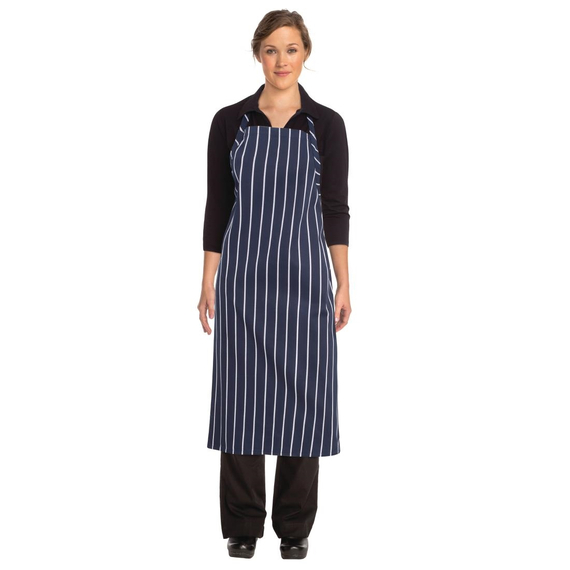 Chef Works Premium Woven Bib Apron Marineblau und Weiß gestreift 7 Chef Works Premium Woven Bib Apron Marineblau und Weiß gestreift