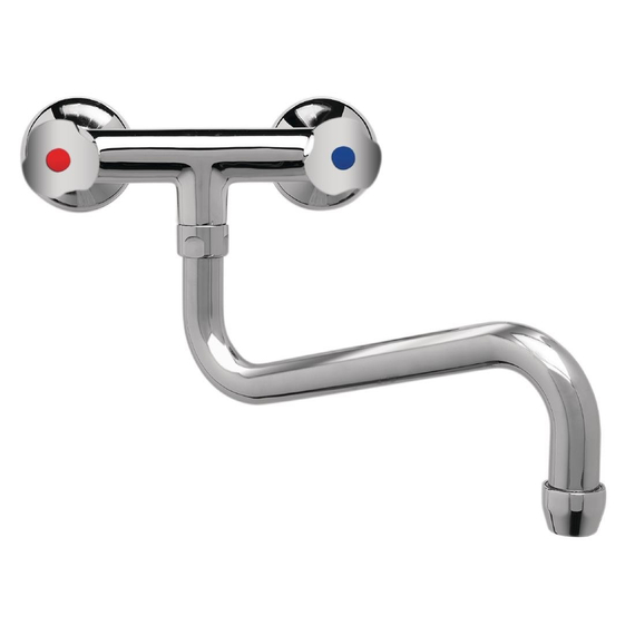 Gastro M professioneller Duoblock Mischhahn zur Wandmontage mit Drehknöpfen und tiefem Auslauf 20cm Gastro M professioneller Duoblock Mischhahn zur Wandmontage mit Drehknöpfen und tiefem Auslauf 20cm