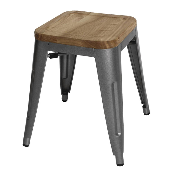 Bolero Bistro Stahlhocker mit Holzsitz - grau (4 Stück) 1 Bolero Bistro Stahlhocker mit Holzsitz - grau (4 Stück)