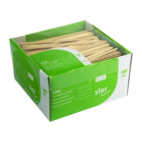 Sier Einweg-Rührstäbchen Holz (FSC®) 140 x 5 x 1,2mm (Box 1000) Sier Einweg-Rührstäbchen Holz (FSC®) 140 x 5 x 1,2mm (Box 1000)