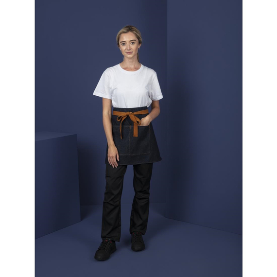 Southside kurze Bistroschürze Denim blau mit hellbraunen Bändern 5 Southside kurze Bistroschürze Denim blau mit hellbraunen Bändern