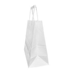 Fiesta Recyclingfähige Flachgriff Papiertragetaschen Weiß Mittel (250 Stück)