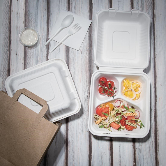 Fiesta Compostable kompostierbare Menüboxen aus Bagasse mit Klappdeckel 3-geteilt (200 Stück) 1 Fiesta Compostable kompostierbare Menüboxen aus Bagasse mit Klappdeckel 3-geteilt (200 Stück)