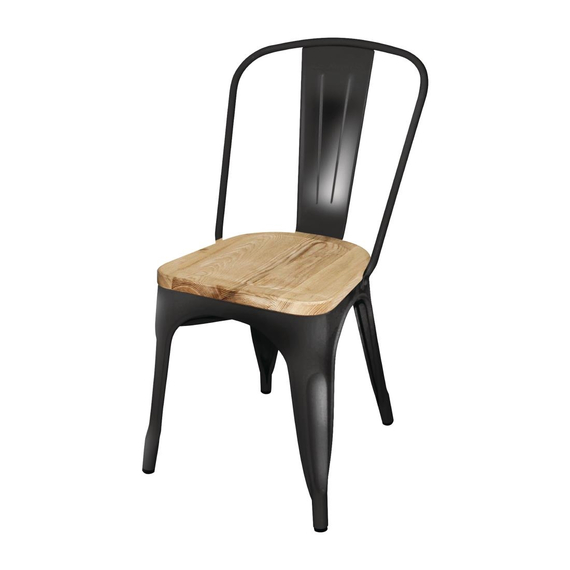 Bolero Bistro Beistellstuhl Schwarz mit Holzsitzauflage (4 Stück) 2 Bolero Bistro Beistellstuhl Schwarz mit Holzsitzauflage (4 Stück)