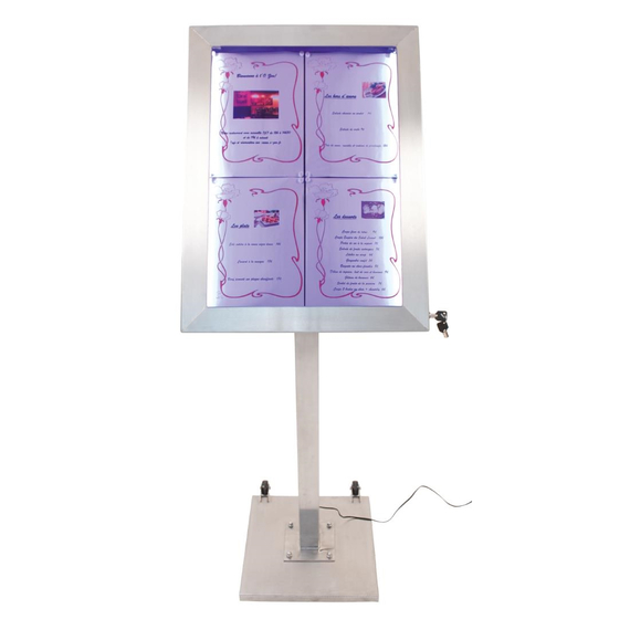 Securit Edelstahl Farbige LED 4XA4 Anzeige mit Mast und Sockel 2 Securit Edelstahl Farbige LED 4XA4 Anzeige mit Mast und Sockel