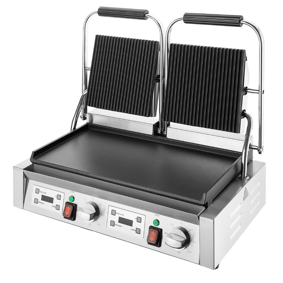 Buffalo Doppel-Kontaktgrill Flache Basis Geriffelte Oberplatte 1 Buffalo Doppel-Kontaktgrill Flache Basis Geriffelte Oberplatte