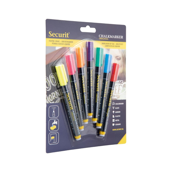 Securit Flüssigkreidemarker 1-2mm Spitze in rot, blau, gelb, grün, pink, orange, violett (7 Stück) 1 Securit Flüssigkreidemarker 1-2mm Spitze in rot, blau, gelb, grün, pink, orange, violett (7 Stück)