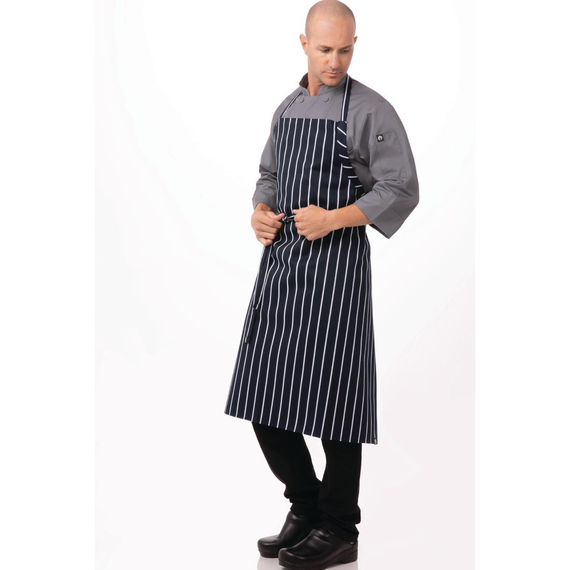 Chef Works Premium Woven Bib Apron Marineblau und Weiß gestreift 1 Chef Works Premium Woven Bib Apron Marineblau und Weiß gestreift