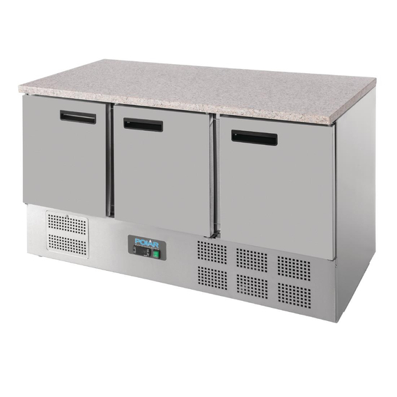 Polar Serie G Thekenkühltisch mit Marmorarbeitsfläche 3-türig 368Ltr 1 Polar Serie G Thekenkühltisch mit Marmorarbeitsfläche 3-türig 368Ltr