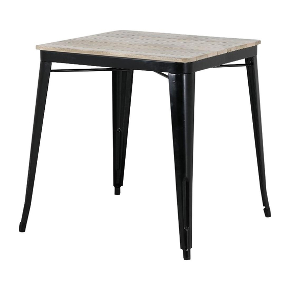 Bolero Bistro Esstisch Geschlitzte Mangoholzplatte Schwarzes Gestell 650mm 1 Bolero Bistro Esstisch Geschlitzte Mangoholzplatte Schwarzes Gestell 650mm