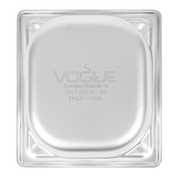 Vogue Strapazierfähiger GN-Behälter 1/6 Edelstahl 100mm 5 Vogue Strapazierfähiger GN-Behälter 1/6 Edelstahl 100mm