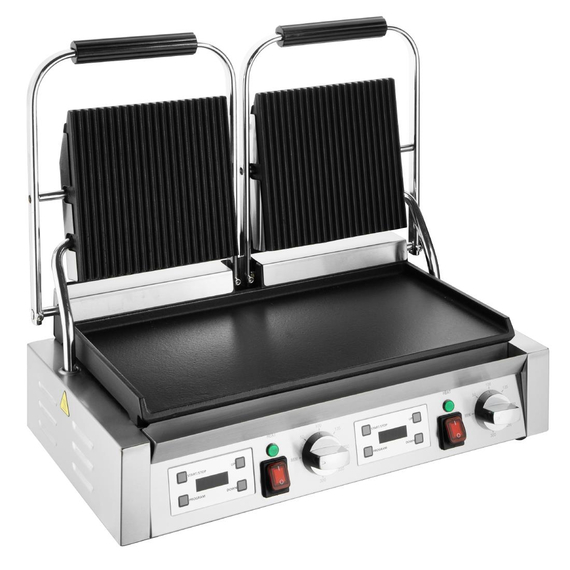 Buffalo Doppel-Kontaktgrill Flache Basis Geriffelte Oberplatte Buffalo Doppel-Kontaktgrill Flache Basis Geriffelte Oberplatte