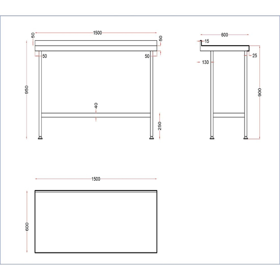 Holmes Wandtisch aus Edelstahl mit Aufkantung 1500 mm 1 Holmes Wandtisch aus Edelstahl mit Aufkantung 1500 mm