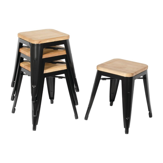Bolero Bistro Hocker mit Holzsitzpolster Schwarz (4er Pack) (4 Stück) 4 Bolero Bistro Hocker mit Holzsitzpolster Schwarz (4er Pack) (4 Stück)