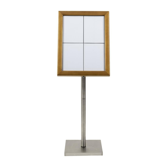 Securit Menükartenhalter mit weißen LEDs aus Teakholz 4xA4 mit Pfosten und Sockel 4 Securit Menükartenhalter mit weißen LEDs aus Teakholz 4xA4 mit Pfosten und Sockel