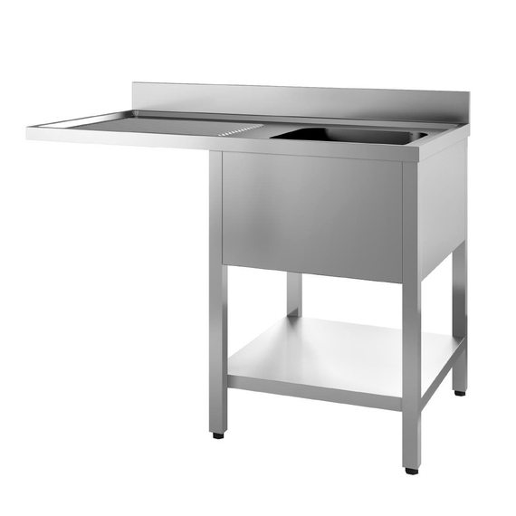 Gastro-M Spültisch mit Sockel und unterer Ablage mm 1200x 700x850 Mit Aussparung Behälter rechts Ablage links 1 Gastro-M Spültisch mit Sockel und unterer Ablage mm 1200x 700x850 Mit Aussparung Behälter rechts Ablage links