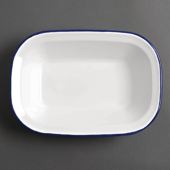 Olympia rechteckige Speiseschale weiß-blau 19 x 28cm (6 Stück) Olympia rechteckige Speiseschale weiß-blau 19 x 28cm (6 Stück)