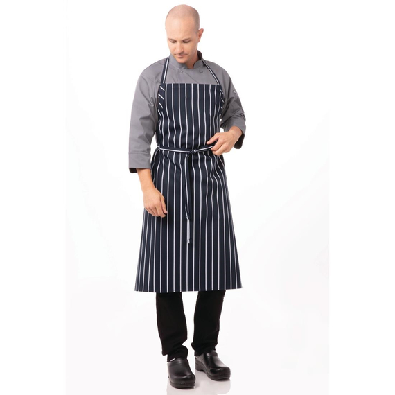 Chef Works Premium Woven Bib Apron Marineblau und Weiß gestreift 4 Chef Works Premium Woven Bib Apron Marineblau und Weiß gestreift
