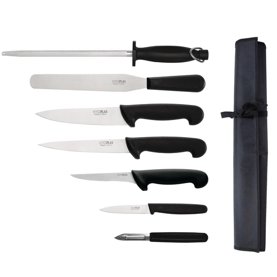 Hygiplas 7-teiliges Messerset mit 20cm Kochmesser und Tasche Hygiplas 7-teiliges Messerset mit 20cm Kochmesser und Tasche